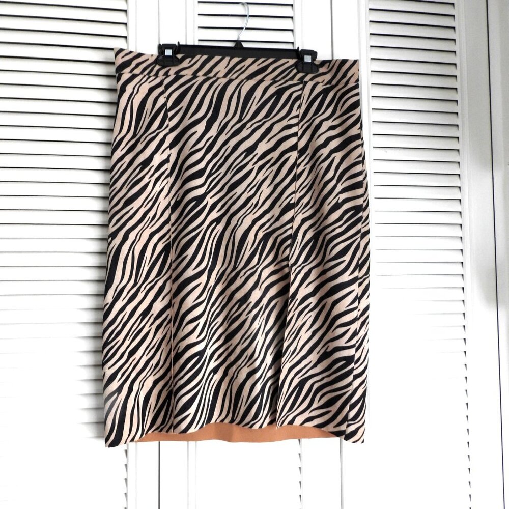 Tiger Print Faux Suede Knee Length Pensil Skirt XL Stretch Office Cocktail Party